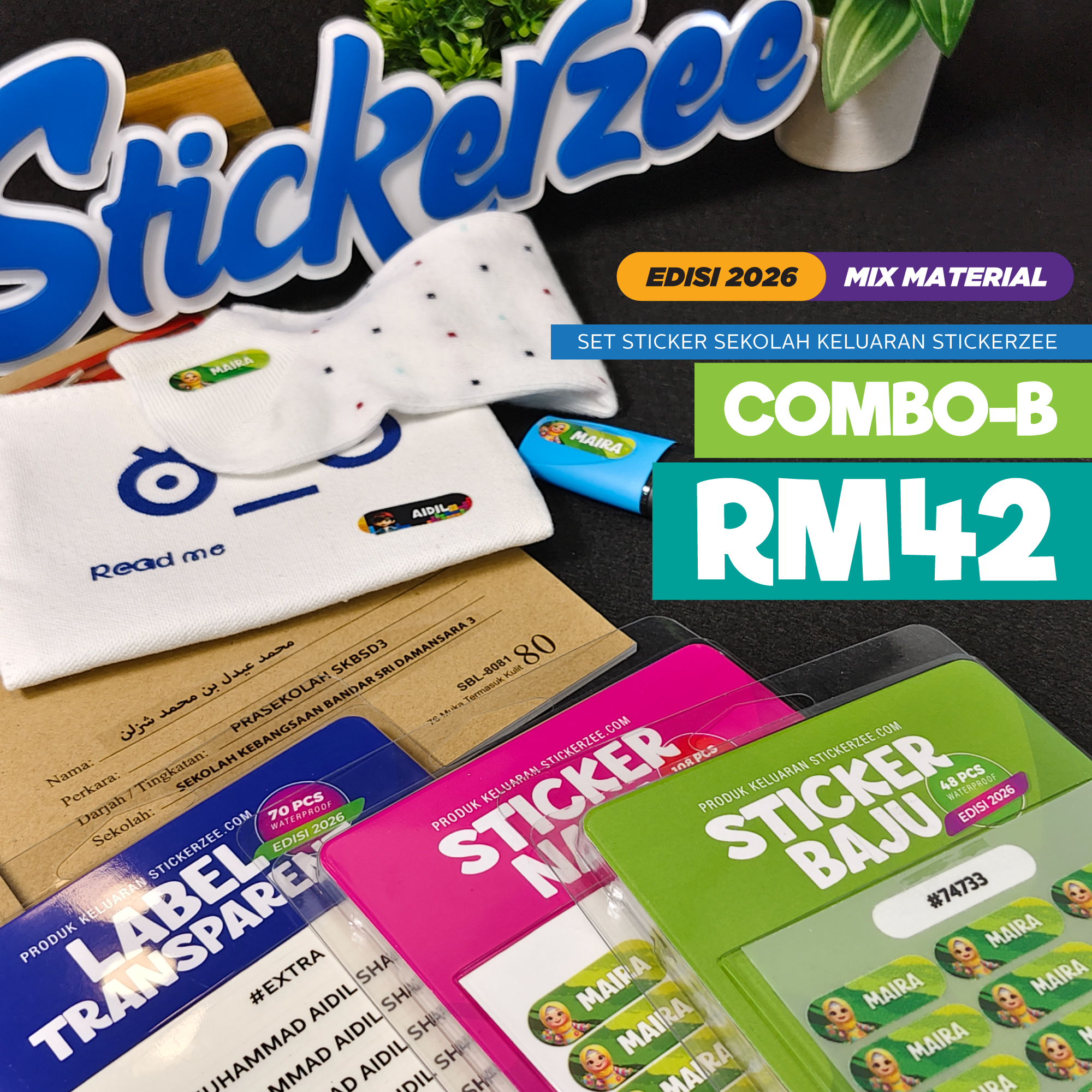 Combo B - Sticker Nama, Label Transparent & Sticker Baju