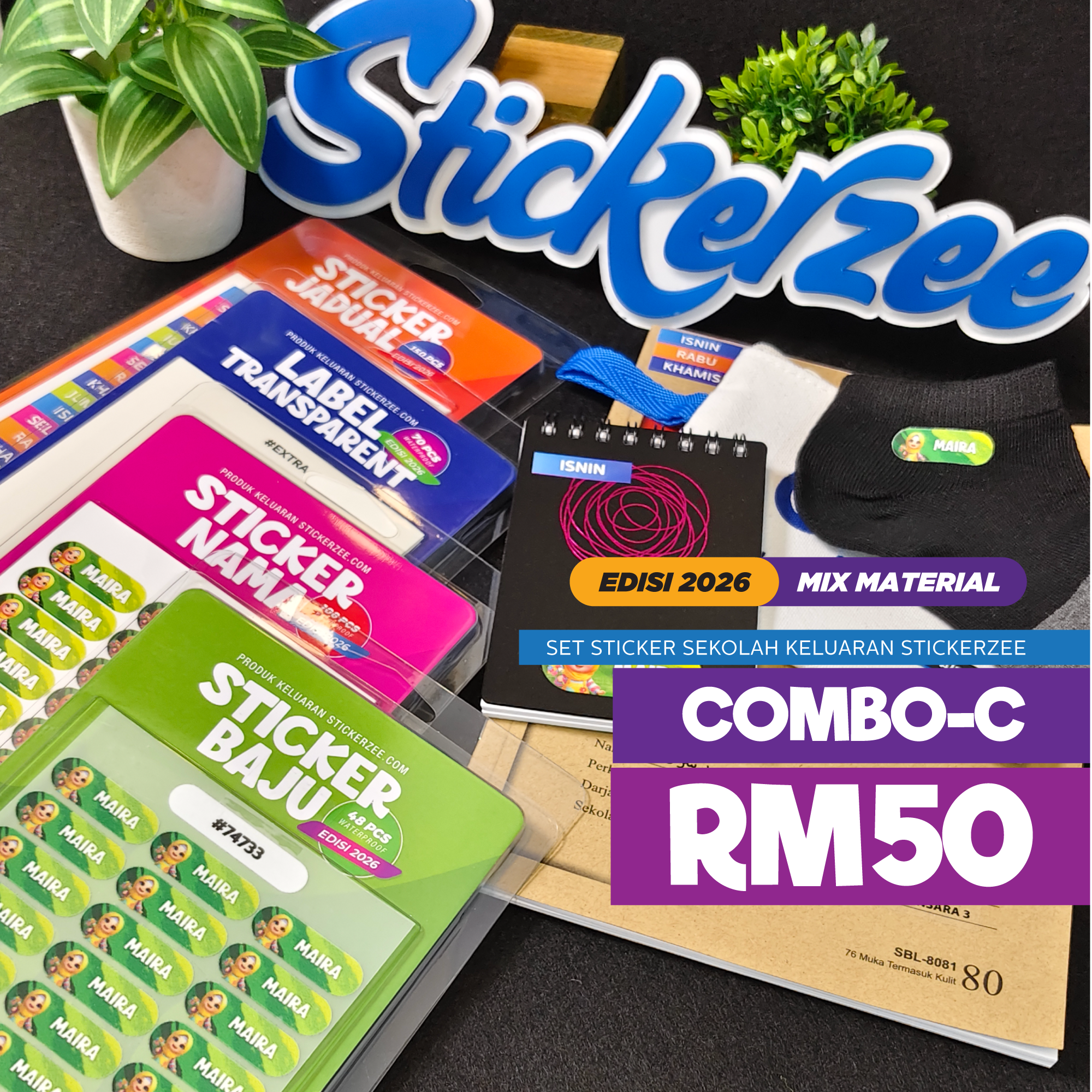 Combo C - Sticker Nama, Label Transparent, Sticker Baju & Sticker Jadual